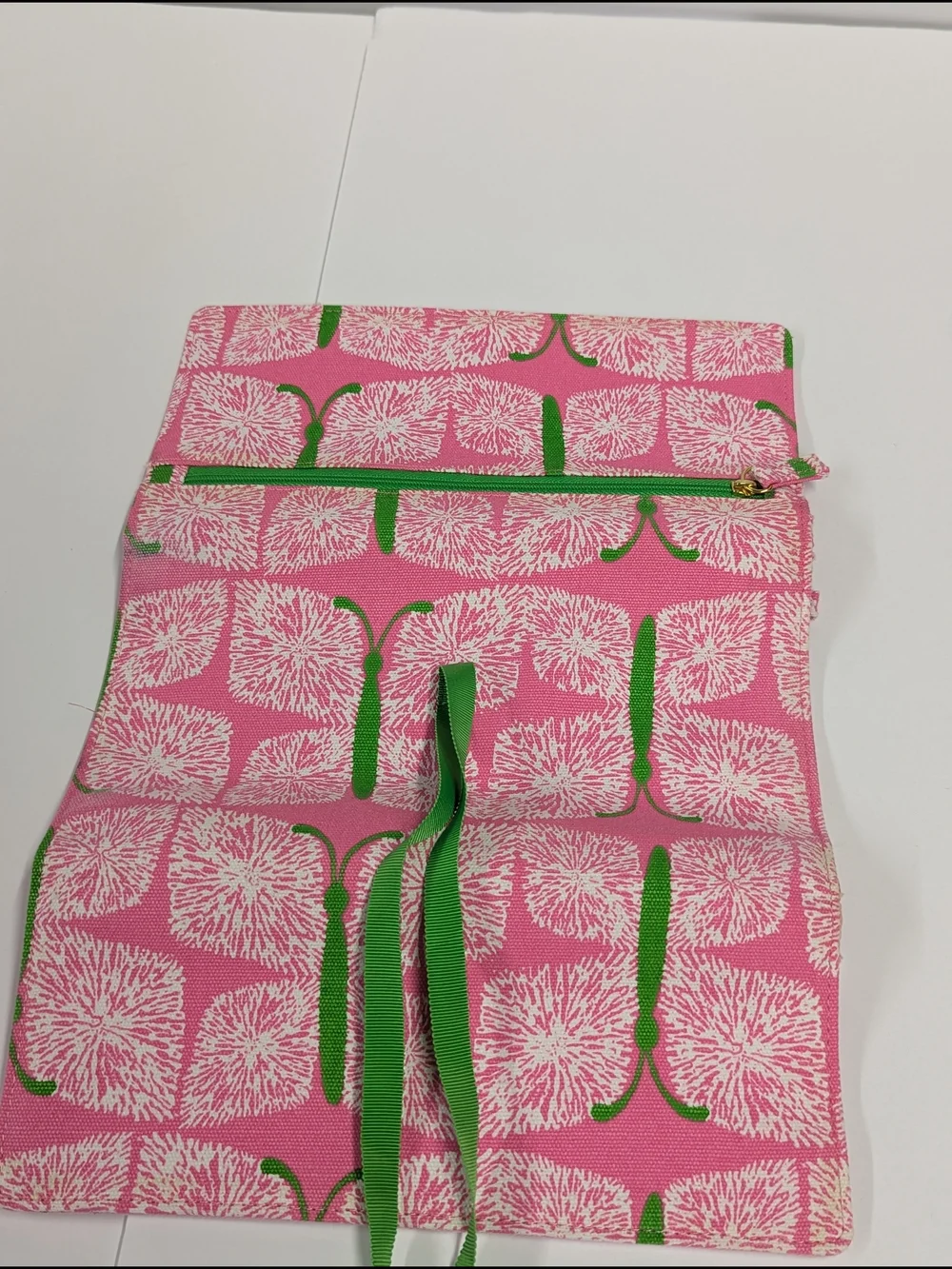 Lilly Pulitzer Jewelry Roll Pink Green Travel Organizer Case Floral Roll Up Pouc